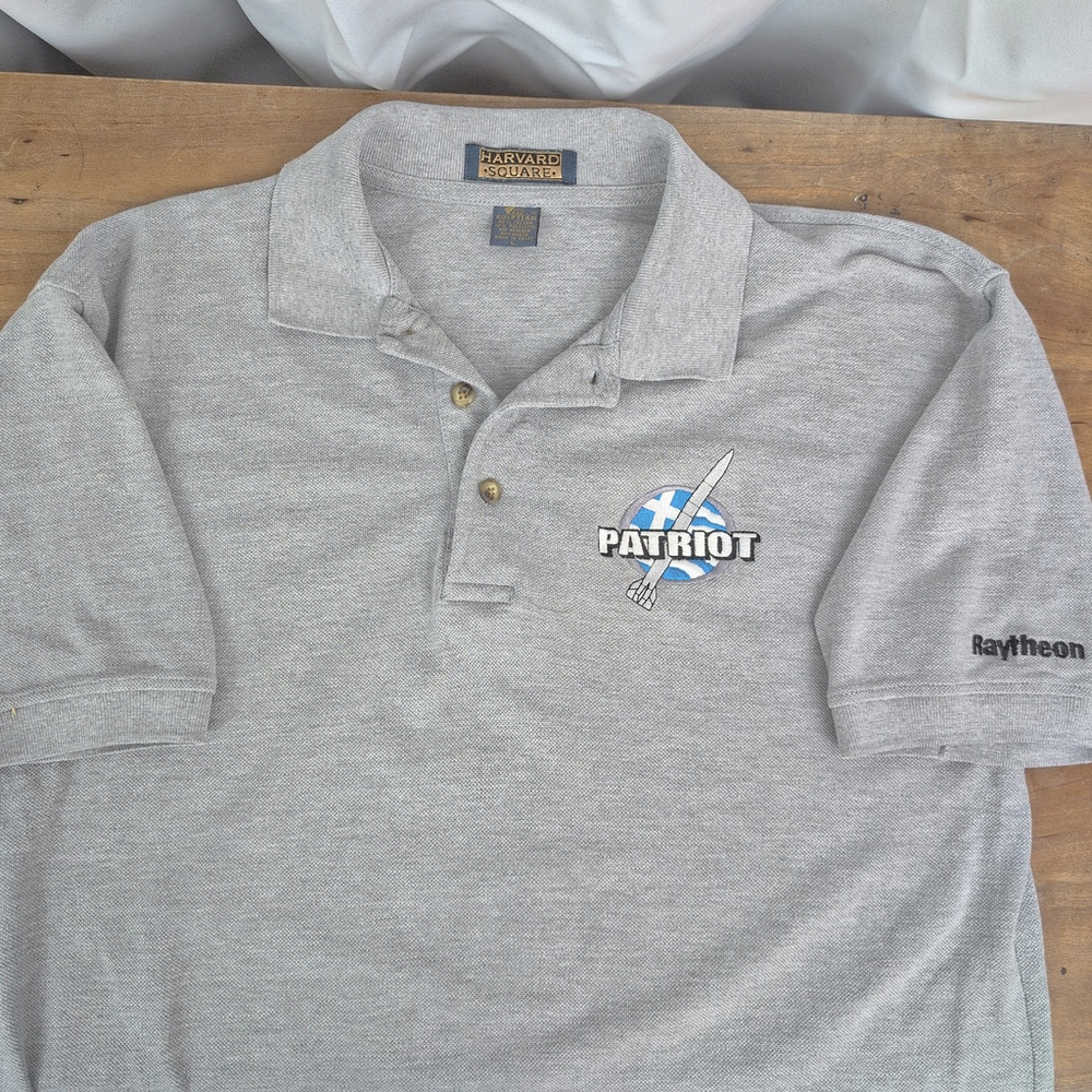 Vintage Raytheon Patriot Missile Heather Grey Polo Shirt Large
